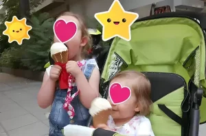 Anthoula and Alexandra enjoying homemade ice cream in Thessalonica Hellas